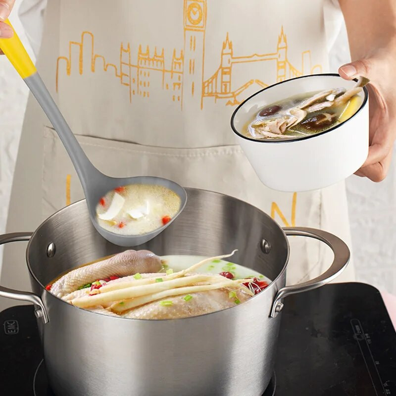 3/1 vnt. silikoniniai virtuvės reikmenys, sriubos šaukštai, kastuvai puodams, nutekantys šaukštai, virtuvės įrankiai, maisto gaminimo reikmenys