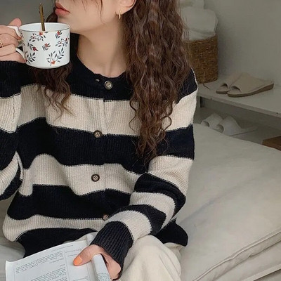 Sieviešu jaka Rudens Pāris Svītraini Minimālisma Ins Femme Visiem piemērotiem vintage džemperiem Ulzzang Student High Street mājīgs trikotāža