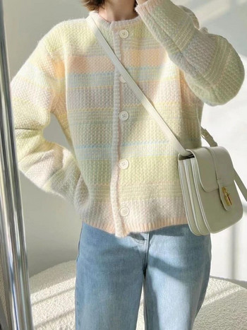 Ζακέτα Γυναικεία Απλή Ριγέ Βασική Ρετρό Ζεστή Περιστασιακή Όλα ταίρι Χαλαρή Κορεάτικη Φοιτητική πουλόβερ Φθινοπωρινό Σχέδιο Μόδας Γλυκό