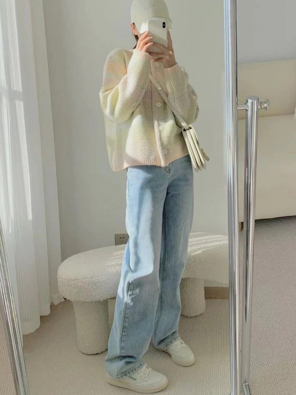 Moteriškas megztinis, paprastas dryžuotas, retro šiltas laisvalaikis, laisvas, laisvas korėjietiško stiliaus studentiškas megztinis Rudens mados dizainas saldus