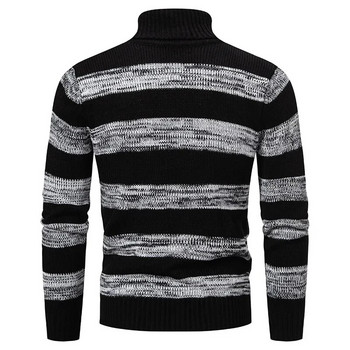 Нов пуловер с висока яка и пуловер Мъжки модни плетени тънки пуловери на райета Мъжки ежедневни пуловери Зимни пуловери