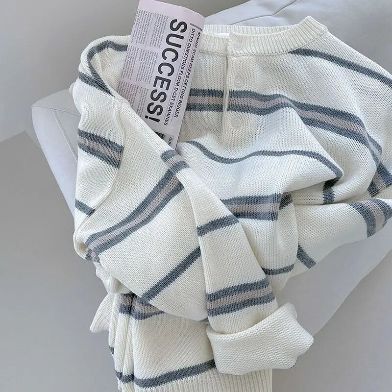 Rudens vīriešu svītrains trikotāžas trikotāžas džemperis, ērts džemperis ar garām piedurknēm, džemperis, ikdienišķs apakškrekls ziemai A308