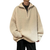 2023 Ανδρικά μονόχρωμα πουλόβερ πουλόβερ με κέντημα με ζιβάγκο, φθινοπωρινά εξωτερικά ρούχα