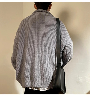 2023 Ανδρικά μονόχρωμα πουλόβερ πουλόβερ με κέντημα με ζιβάγκο, φθινοπωρινά εξωτερικά ρούχα