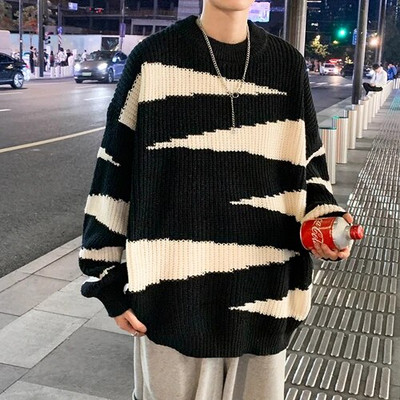 Άνδρες 2023 Φθινόπωρο Χειμώνας Νέα μακρυμάνικα πουλόβερ Ανδρικά μπλουζάκια Streetwear ριγέ πουλόβερ Ανδρικά μεγάλα πλεκτά μπλουζάκια I607