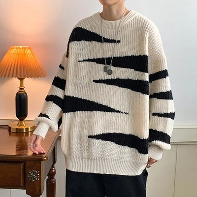 Άνδρες 2023 Φθινόπωρο Χειμώνας Νέα μακρυμάνικα πουλόβερ Ανδρικά μπλουζάκια Streetwear ριγέ πουλόβερ Ανδρικά μεγάλα πλεκτά μπλουζάκια I607
