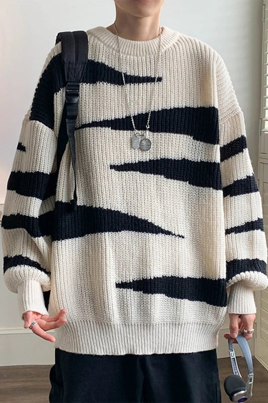 Άνδρες 2023 Φθινόπωρο Χειμώνας Νέα μακρυμάνικα πουλόβερ Ανδρικά μπλουζάκια Streetwear ριγέ πουλόβερ Ανδρικά μεγάλα πλεκτά μπλουζάκια I607