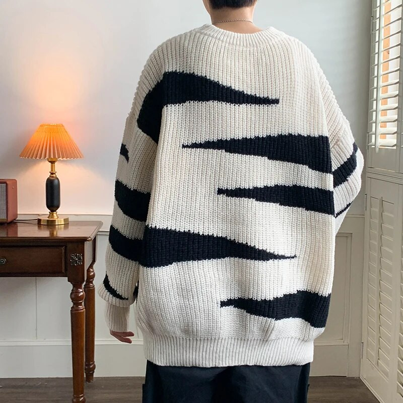 Άνδρες 2023 Φθινόπωρο Χειμώνας Νέα μακρυμάνικα πουλόβερ Ανδρικά μπλουζάκια Streetwear ριγέ πουλόβερ Ανδρικά μεγάλα πλεκτά μπλουζάκια I607