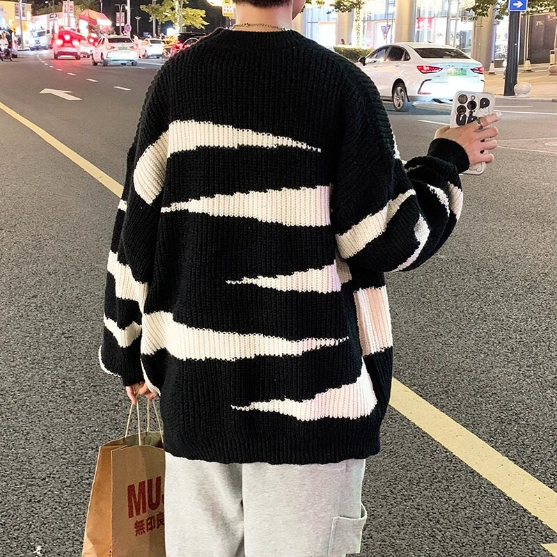 Άνδρες 2023 Φθινόπωρο Χειμώνας Νέα μακρυμάνικα πουλόβερ Ανδρικά μπλουζάκια Streetwear ριγέ πουλόβερ Ανδρικά μεγάλα πλεκτά μπλουζάκια I607
