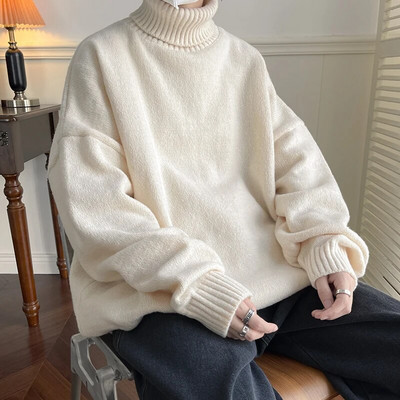 Trikotāžas vīriešu džemperis ar bruņurupuča apkakli, brīvs ikdienas apakšā rudens puloveri Ziemassvētku džemperi