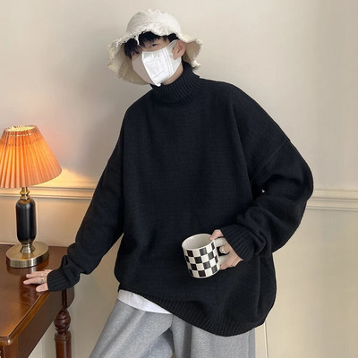 Trikotāžas vīriešu džemperis ar bruņurupuča apkakli, brīvs ikdienas apakšā rudens puloveri Ziemassvētku džemperi