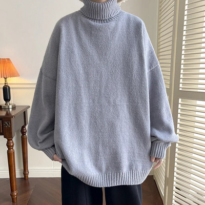 Trikotāžas vīriešu džemperis ar bruņurupuča apkakli, brīvs ikdienas apakšā rudens puloveri Ziemassvētku džemperi