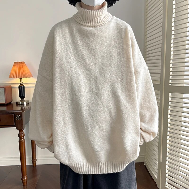 Trikotāžas vīriešu džemperis ar bruņurupuča apkakli, brīvs ikdienas apakšā rudens puloveri Ziemassvētku džemperi