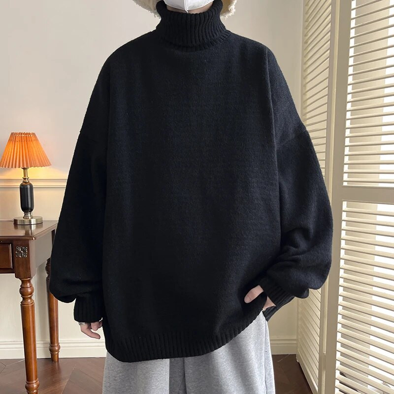 Trikotāžas vīriešu džemperis ar bruņurupuča apkakli, brīvs ikdienas apakšā rudens puloveri Ziemassvētku džemperi