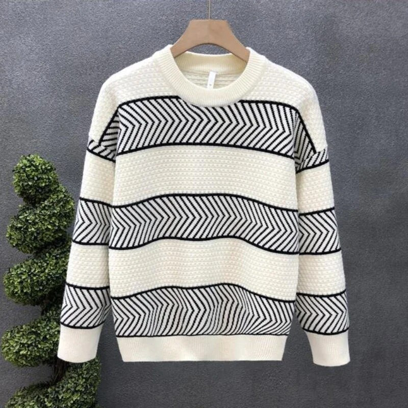 Melni džemperi trikotāžas džemperis Vīriešu apaļa apkakle Vīriešu apģērbi Biznesa svītrainām apkakles japāņu retro bezmaksas piegāde Džemperi Jautri