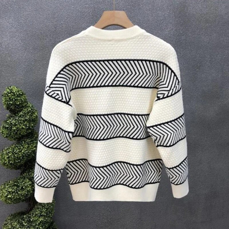 Melni džemperi trikotāžas džemperis Vīriešu apaļa apkakle Vīriešu apģērbi Biznesa svītrainām apkakles japāņu retro bezmaksas piegāde Džemperi Jautri