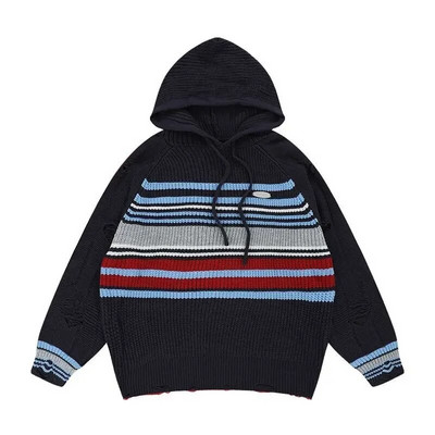 Puloveri Svītrains trikotāžas džemperis Vīriešu Modes Neglīts Klasisks Pasūtījuma Džemperi Japāņu vīriešu apģērbi Harajuku modes topi 2023 Hoodies X