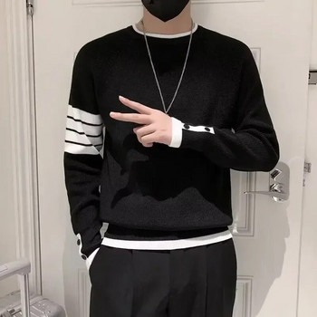 Πλεκτό πουλόβερ Ανδρικά ρούχα Μαύρα Χωρίς κουκούλα ριγέ Επαγγελματικά πουλόβερ Κορεάτικο στυλ Plus μέγεθος 100 Pure Cashmere Loose Fit X