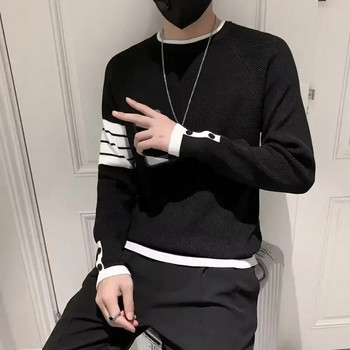 Πλεκτό πουλόβερ Ανδρικά ρούχα Μαύρα Χωρίς κουκούλα ριγέ Επαγγελματικά πουλόβερ Κορεάτικο στυλ Plus μέγεθος 100 Pure Cashmere Loose Fit X