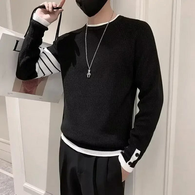 Trikotāžas džemperis Vīriešu Apģērbs Melns Bez Hoodie Svītraini Biznesa Puloveri Korejas stila Lielais izmērs 100 Tīra kašmira brīvi Fit X