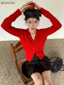 Apgriezti jakas sievietēm, tievi, maigi, vispiemērotākie pavasara vintage V veida kakla izgriezums, mājīgs Harajuku elegants, vienkāršs korejiešu stila biroja sieviešu trikotāža