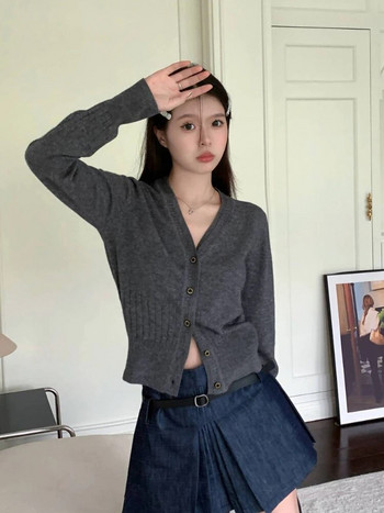 Cropped Cardigans Γυναικείες λεπτές απαλές και ταιριασμένες ανοιξιάτικες vintage με λαιμόκοψη Cozy Harajuku Chic απλό κορεάτικο γυναικείο πλεκτό γραφείου
