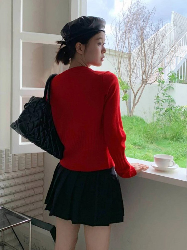 Apgriezti jakas sievietēm, tievi, maigi, vispiemērotākie pavasara vintage V veida kakla izgriezums, mājīgs Harajuku elegants, vienkāršs korejiešu stila biroja sieviešu trikotāža