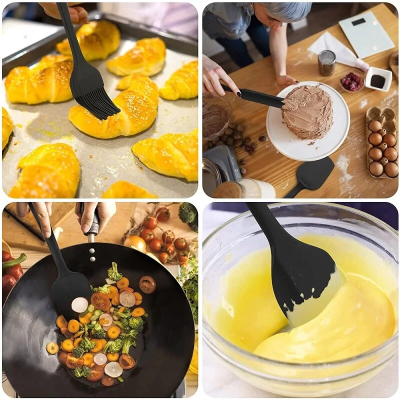 Ēdienu gatavošanas piederumu komplekts, kas nesatur BPA, lāpstiņas, skrāpji, karotes un otas virtuves rīkiem cepšanai un gatavošanai