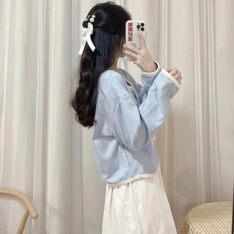 Moteriški megztiniai, saldūs, derliaus derliaus, švelni mada, laisvalaikio V formos iškirptė, viena krūtinė moteriški japoniško stiliaus megztiniai, elegantiški, patogūs