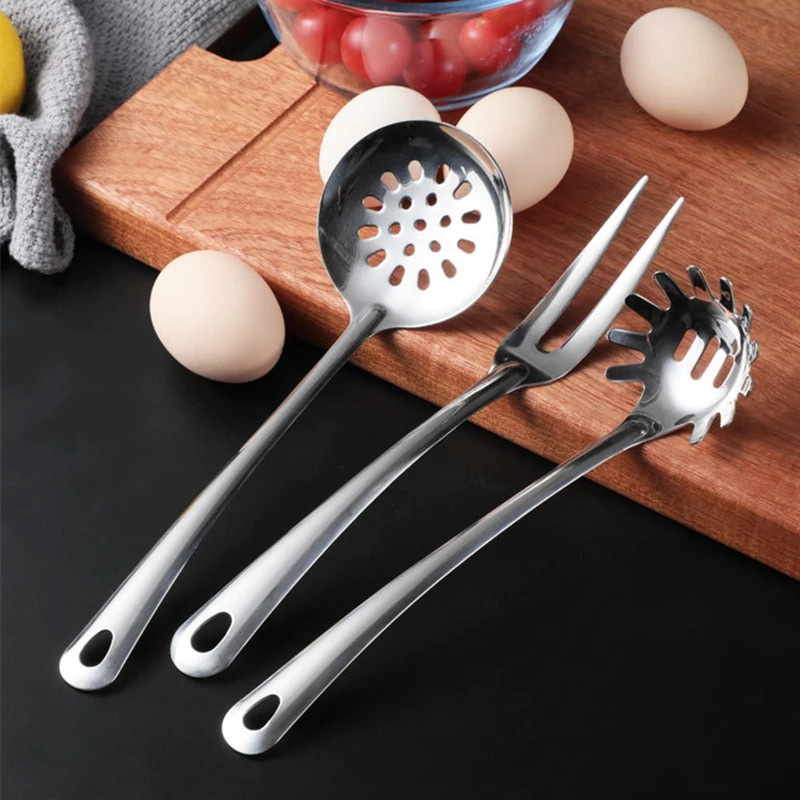 Nerūsējošā tērauda pasniegšanas lāpsta zupas karote caurduris gaļas dakša grila rīks Mājas trauku komplekts Jauni virtuves gatavošanas piederumi