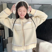 Moteriški megztiniai, jaukūs, saldūs Korėjos koledžo madingi žieminiai „O-kaklo“ skydeliai Harajuku dizaino vintažinis, paprastas, švelnus, tinkantis trikotažas