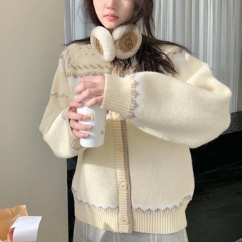 Ζακέτες Γυναικείες ζεστές γλυκές κορεάτικες μοντέρνες χειμερινές λαιμόκοψη σε Ο-λαιμόκοψη Harajuku σχέδιο Vintage απλό απαλό πλεκτό παντός τύπου