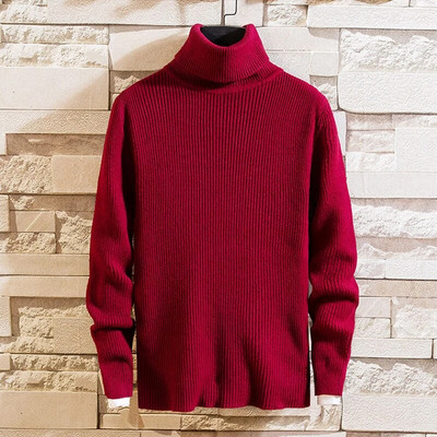 Új pulóver garbós pulóver Férfi alapok Kötött pulóver meleg férfi pulóver Laza egyszínű felsők