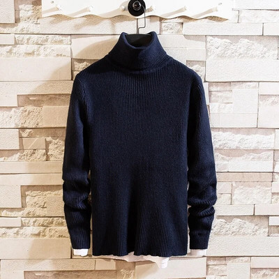 Új pulóver garbós pulóver Férfi alapok Kötött pulóver meleg férfi pulóver Laza egyszínű felsők