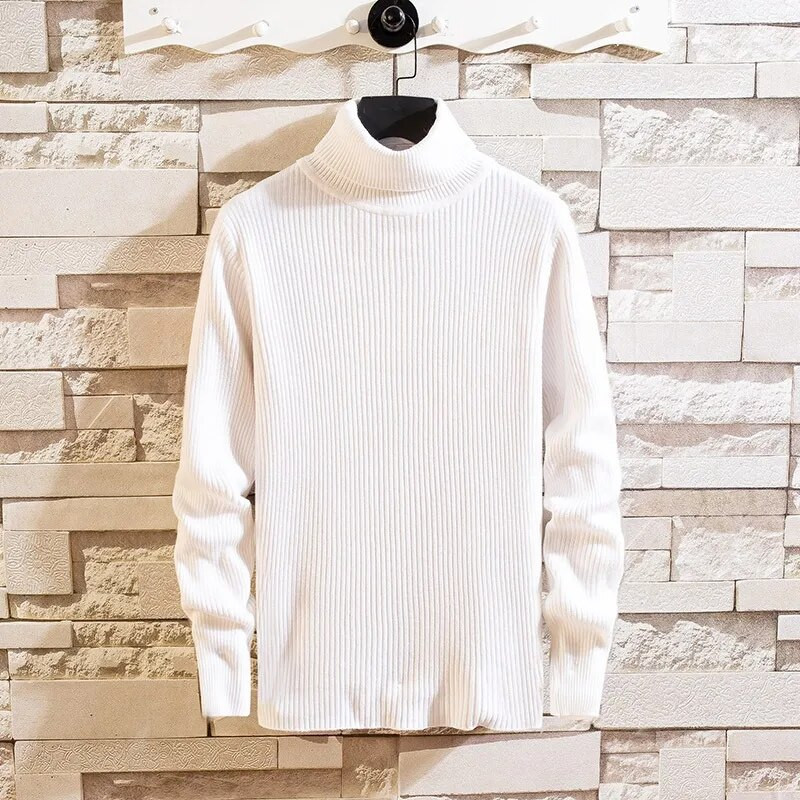 Új pulóver garbós pulóver Férfi alapok Kötött pulóver meleg férfi pulóver Laza egyszínű felsők