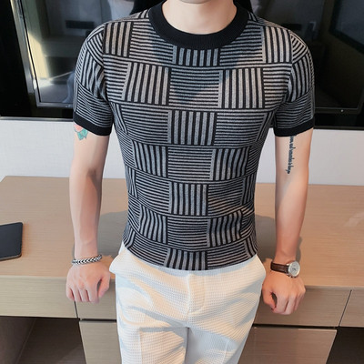 Gentleman πλεκτό πουλόβερ ανδρικό κοντομάνικο ριγέ casual πολυτελές φθινόπωρο Υψηλής ποιότητας απαλό Άνετο ελαστικό Sueter Masculino