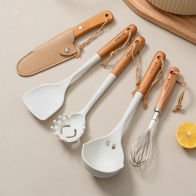 Onlycook Σιλικόνη Ξύλινη λαβή Χωρίς ολίσθηση Μίνι Κουζίνα Εργαλεία Μαγειρικής Σετ Εργαλεία Κουζίνας για Φοιτητικούς Ξενώνας Αρχική