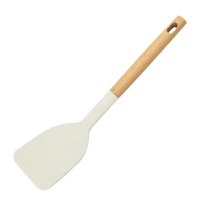 1Gb Gluži balts Silikona virtuves trauki Ēdienu gatavošanas piederumi Nepiedegošie virtuves piederumi Lāpsta koka rokturis zupas karote virtuves gatavošanas rīks