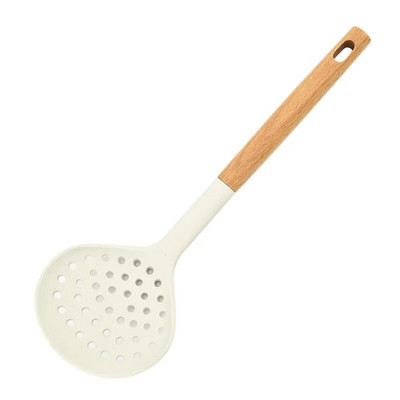 1Gb Gluži balts Silikona virtuves trauki Ēdienu gatavošanas piederumi Nepiedegošie virtuves piederumi Lāpsta koka rokturis zupas karote virtuves gatavošanas rīks