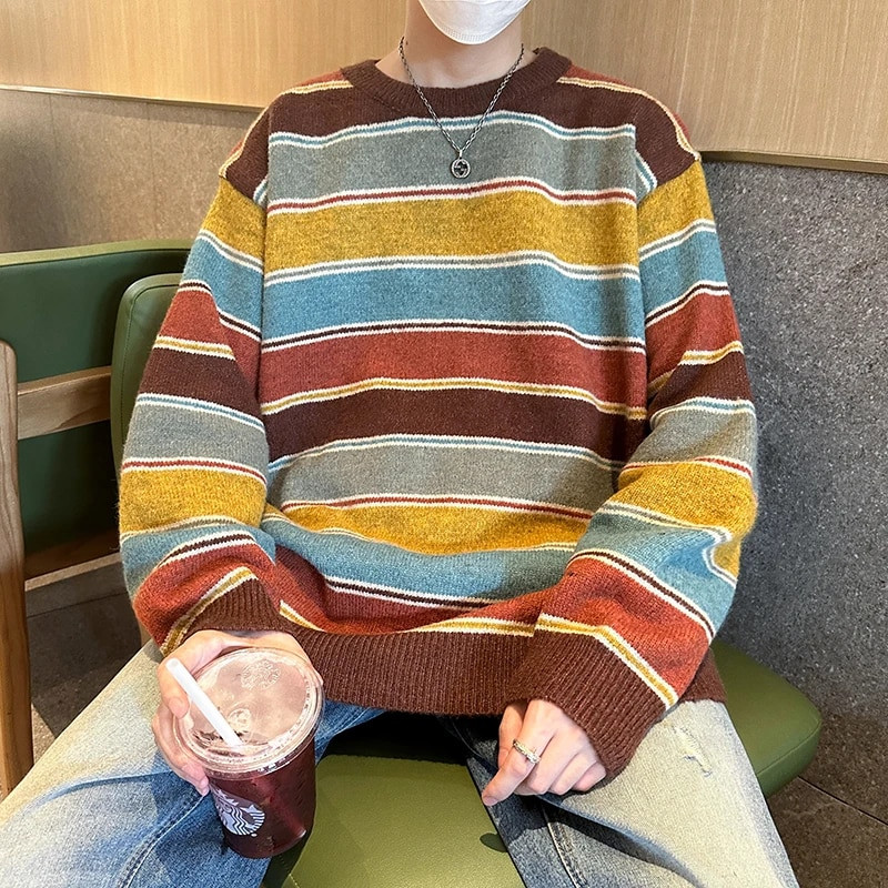 Zongke Striped Men Džemperi Ziemas vīriešu džemperis Bezmaksas piegāde Korejiešu apģērbi Puloveri Apkakles Vislabāk pārdotais produkts 2023