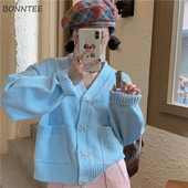 Sieviešu jaciņa ar V-veida kakla izgriezumu, brīvs bantītis, pavasarīgs ikdienišķs, vienrindas vienrindas masīvs ielu apģērbs retro stila sievietēm, Kawaii retro elastība BF