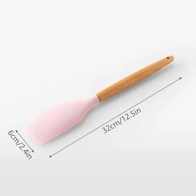 Silikona virtuves piederumu komplekts Nepiedegošs virtuves piederumu komplekts Lāpstiņa Lāpsta zupas karote Koka rokturis Ēdienu gatavošanas rīku komplekts Piederumi