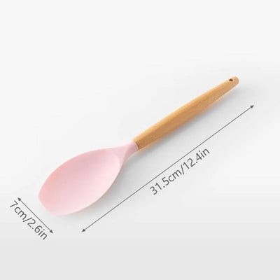 Silikona virtuves piederumu komplekts Nepiedegošs virtuves piederumu komplekts Lāpstiņa Lāpsta zupas karote Koka rokturis Ēdienu gatavošanas rīku komplekts Piederumi