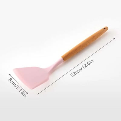 Silikona virtuves piederumu komplekts Nepiedegošs virtuves piederumu komplekts Lāpstiņa Lāpsta zupas karote Koka rokturis Ēdienu gatavošanas rīku komplekts Piederumi