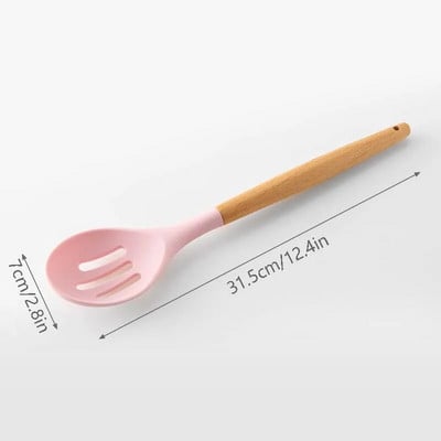 Silikona virtuves piederumu komplekts Nepiedegošs virtuves piederumu komplekts Lāpstiņa Lāpsta zupas karote Koka rokturis Ēdienu gatavošanas rīku komplekts Piederumi