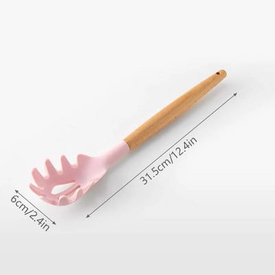 Silikona virtuves piederumu komplekts Nepiedegošs virtuves piederumu komplekts Lāpstiņa Lāpsta zupas karote Koka rokturis Ēdienu gatavošanas rīku komplekts Piederumi