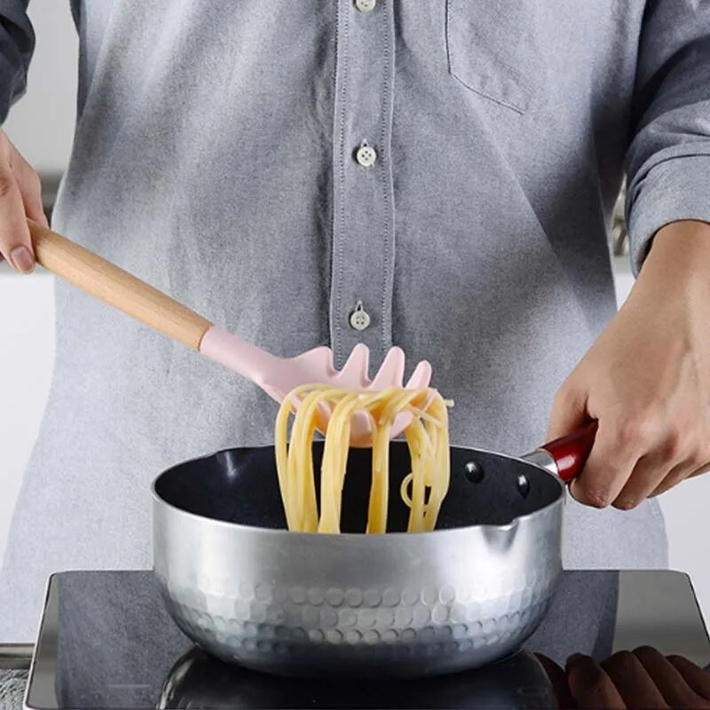 Silikona virtuves piederumu komplekts Nepiedegošs virtuves piederumu komplekts Lāpstiņa Lāpsta zupas karote Koka rokturis Ēdienu gatavošanas rīku komplekts Piederumi