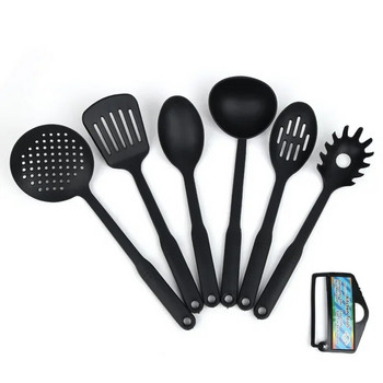 Σετ σκευών κουζίνας Μαύρο 6 τμχ/σετ Αντικολλητικά σκεύη κουζίνας Εργαλεία μαγειρικής Κουτάλια σούπας κουτάλα Σπάτουλα Εργαλεία φτυαριού Gadget