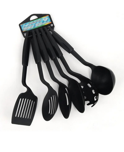 Σετ σκευών κουζίνας Μαύρο 6 τμχ/σετ Αντικολλητικά σκεύη κουζίνας Εργαλεία μαγειρικής Κουτάλια σούπας κουτάλα Σπάτουλα Εργαλεία φτυαριού Gadget