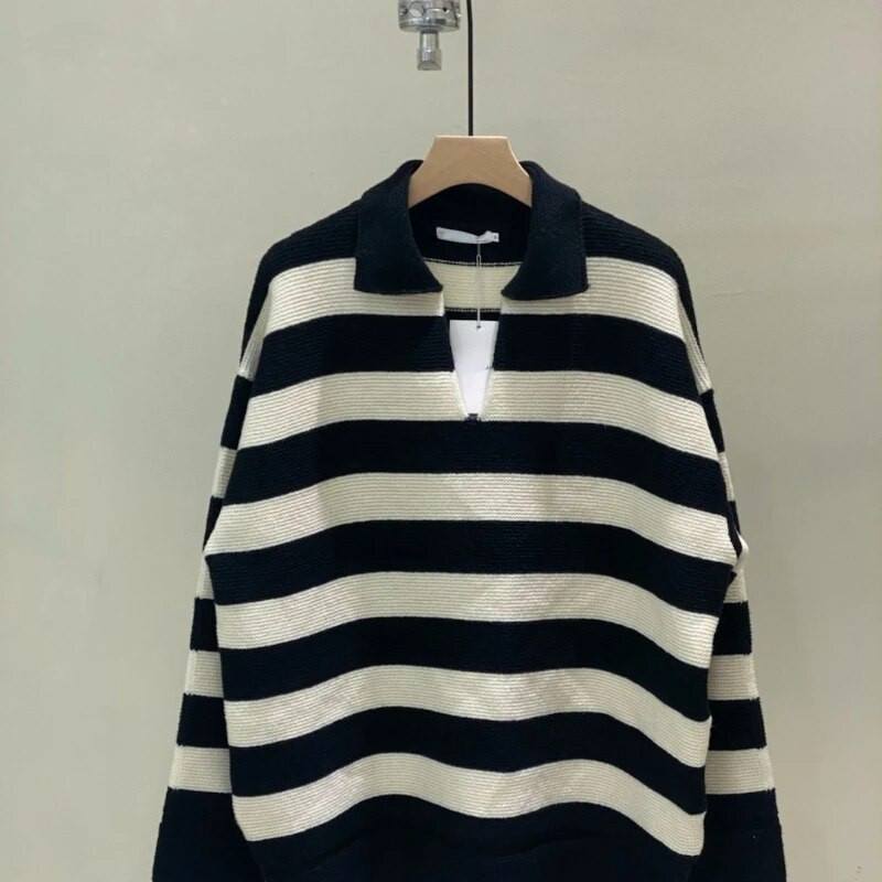 Bugilaku Jesensko-zimski nišani korejski personalizirani prugasti pulover s V-izrezom za ležerne, lijene, trendi i cool muškarce